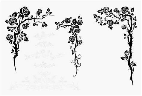 Flower Vine Silhouette - Flower Silhouette Border Png, Transparent Png ...