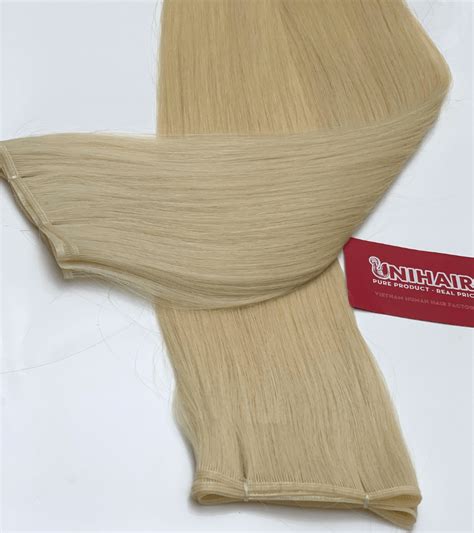 Genius Weft Human Hair Extensions With Platinum Blonde Sew Color