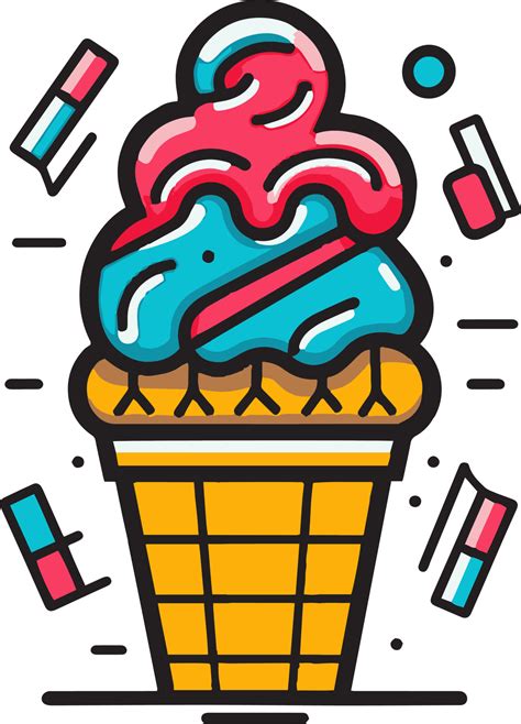 Hand Drawn Vintage Ice Cream Shop Logo In Flat Line Art Style 24787020 Png