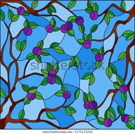 Illustration Style Stained Glass Window Branches Stock Vector Royalty