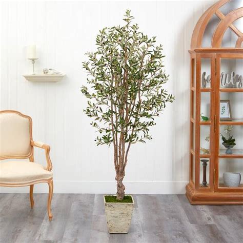 Nearly Natural 6 5 Ft Olive Artificial Tree In Country White Planter