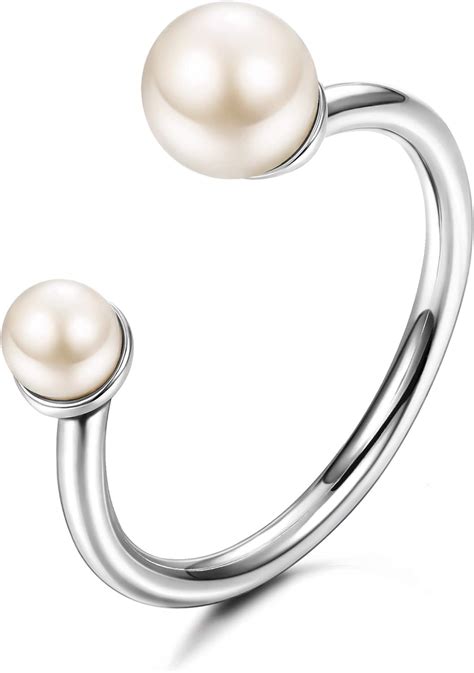 Amazon Sllaiss Sterling Silver Pearl Open Ring Double Pearl