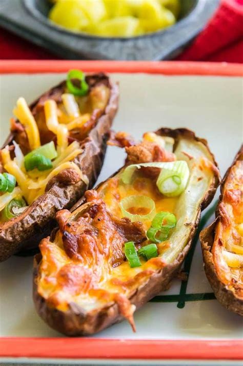 Super Crunchy Air Fried Potato Skins Topped With Melted Cheese