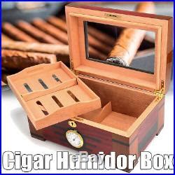 120 Cigars Wood Cedar Lined Cigar Storage Case Box Humidor Hygrometer