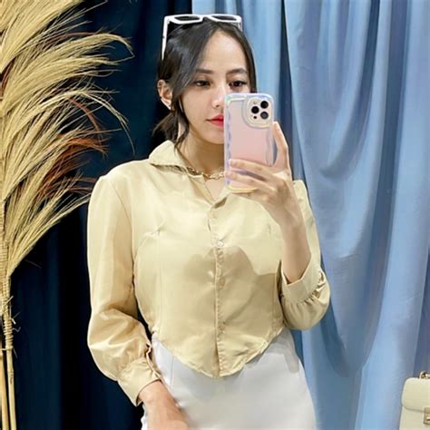 Jual RX FASHION ATASAN KEMEJA CROP PUFF CHIA LENGAN PANJANG BAJU CROP