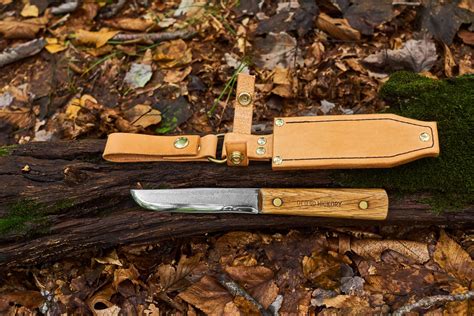 Vintage Old Hickory Bushcraft Knife With Hand Stitched Leather Sheath