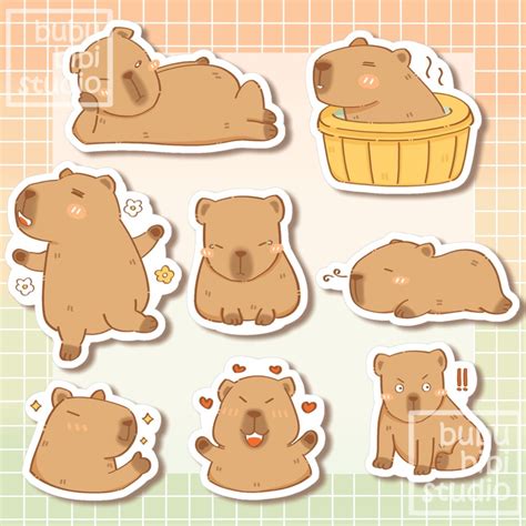 Lẻ Rời Bộ 8 Sticker Chuột Lang Nước Capybara Siêu Biểu Cảm Siêu Dễ