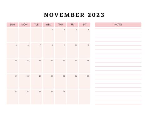 November 2023 Calendar Free Printable