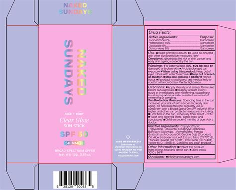 Naked Sundays Face Body Clear Glow Sunstick SPF SHIMMER Broad Spectrum SPF