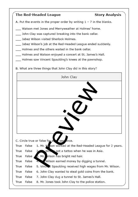 Arthur Conan Doyle The Red Headed League Worksheets Made By Teachers