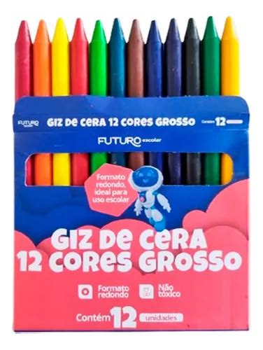 Giz De Cera Grosso 12 Cores Futuro Escolar MercadoLivre