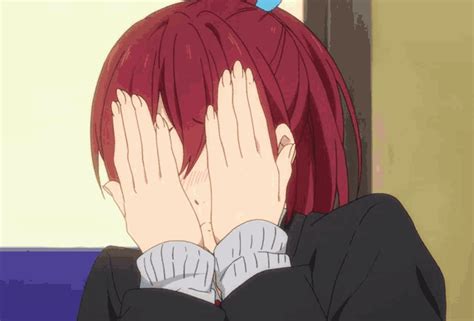 blushing anime girl hides gif blushing anime girl hides hide face