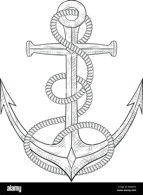 Anchor With Rope Around Hand Drawn Sketch Stock Vector Image Art Alamy