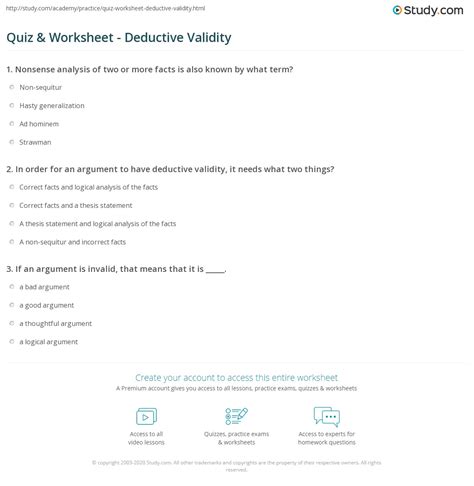 Quiz & Worksheet - Deductive Validity | Study.com