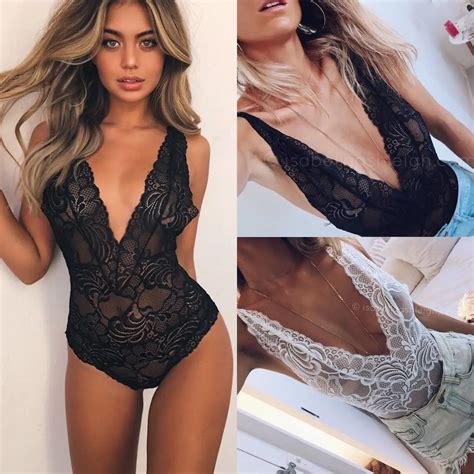 Sexy Women Floral Lace Bodycon Bandage Bodysuit Jumpsuit Short Romper