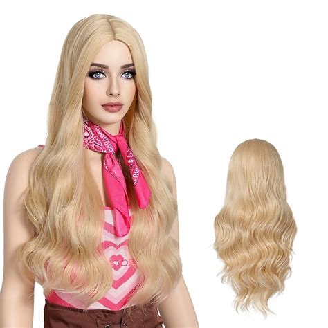 Blonde Cosplay Wigs For Women 26 Inch Long Wavy Blonde Wig Middle Part