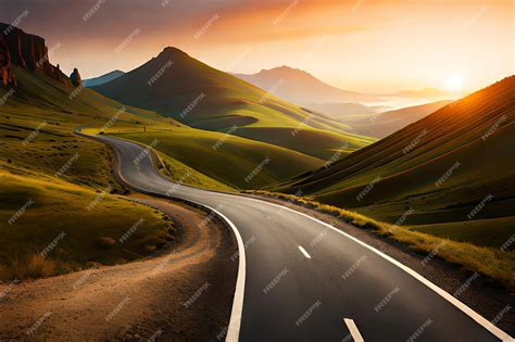 Premium AI Image | A road with a sunset in the background