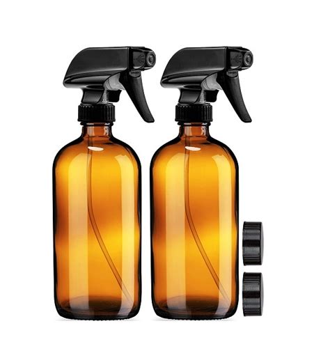 Oz Boston Round Amber Glass Spray Bottle With Black Trigger Sprayer