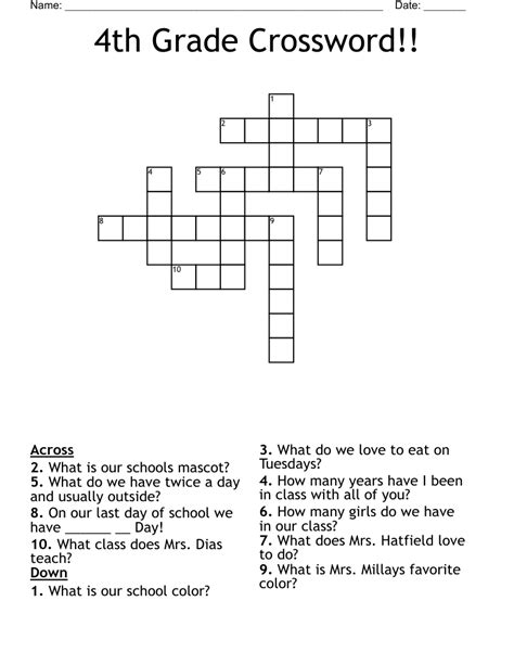 Crossword Puzzle Printable 3rd Grade Printable Crossword Puzzles