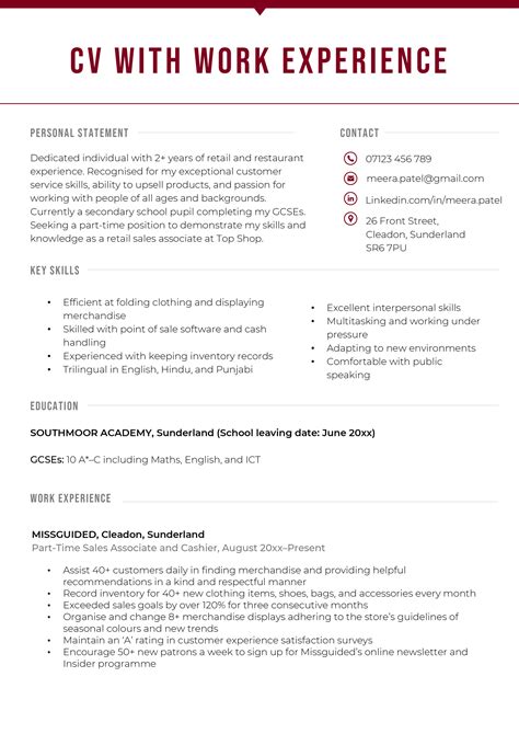 Cv For 16 Year Olds Cv Template Word 16 Year Old