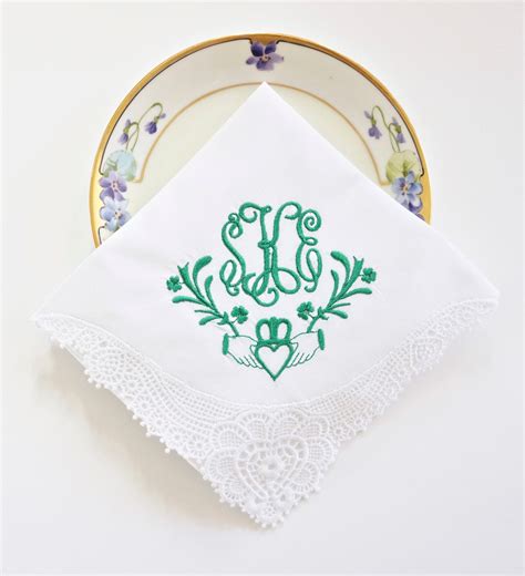 Claddagh Design And Monogram Embroidered Handkerchief Custom Wedding