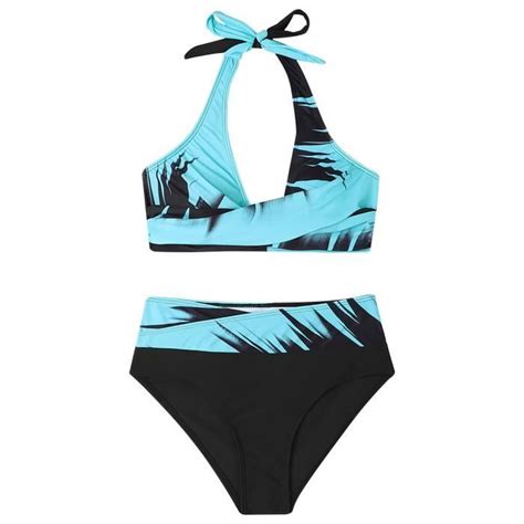 Maillot de bain bikini dos ouvert taille haute sexy imprimé fendu pour