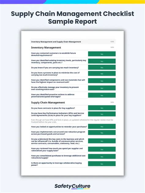 Free Supply Chain Management Checklists Pdf Safetyculture