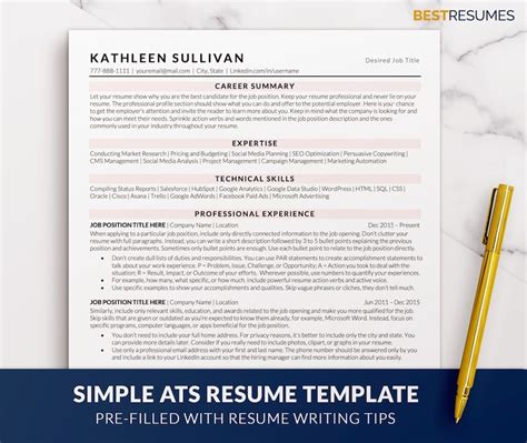 Simple Ats Friendly Resume Template Pink Color Editable Resume For