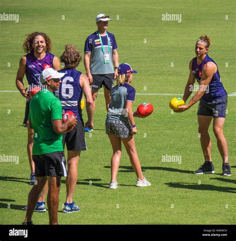 Fremantle Football Club players doing some pre game training Stock ...