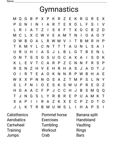 Gymnastics Word Search Wordmint