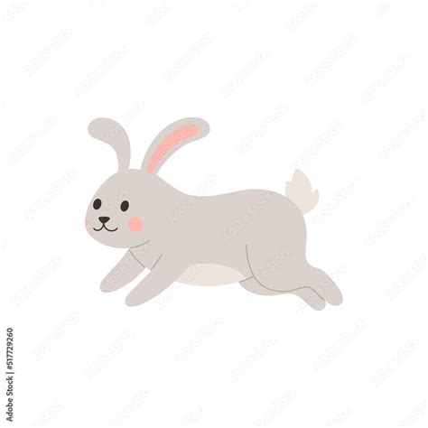 Rabbit Or Bunny Running And Jumping Flat Cartoon Vector Illustration