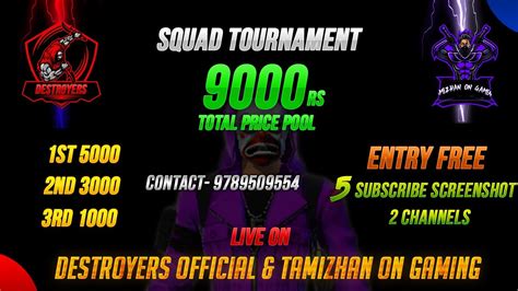 Squad Tournament Prize Pool Rs Free Entry Free Fire In