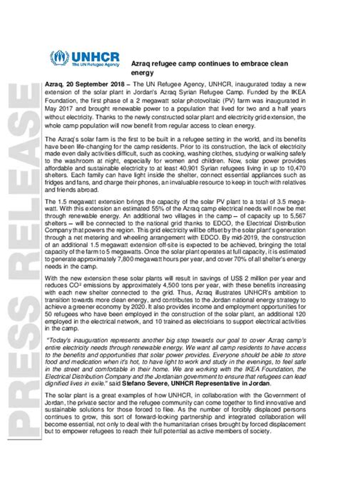 Document Unhcr Press Release Unhcr Inaugurated A New Extension Of