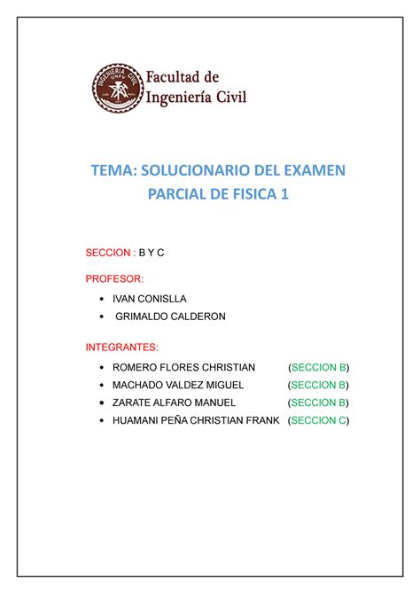 Examen Parcial Fisica Seccion B Y C Profesor Ivan Conislla