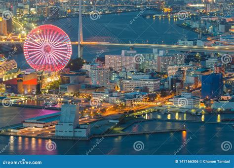 Osaka Cityscape Beautiful Night View of Osaka Bay in Japan. View from Cosmo Tower Editorial ...