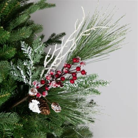 Northlight Inch Frosted Green And Red Berries With Pinecones And