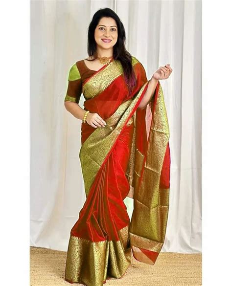 Printed Red Banarasi Warm Soft Silk Saree 6 M With Blouse Piece At