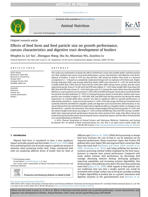 Pdf Effects Of Feed Form And Feed Particle Size On Growth Performance Carcass Characteristics