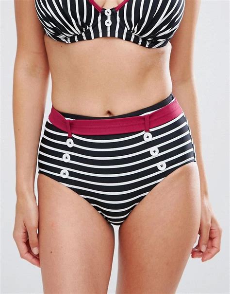 Pour Moi Starboard Stripe High Waist Control Bikini Bottom Multi