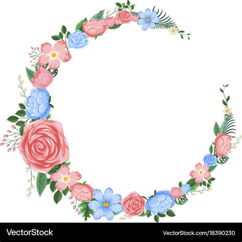 Border design with pink and blue flowers Vector Image