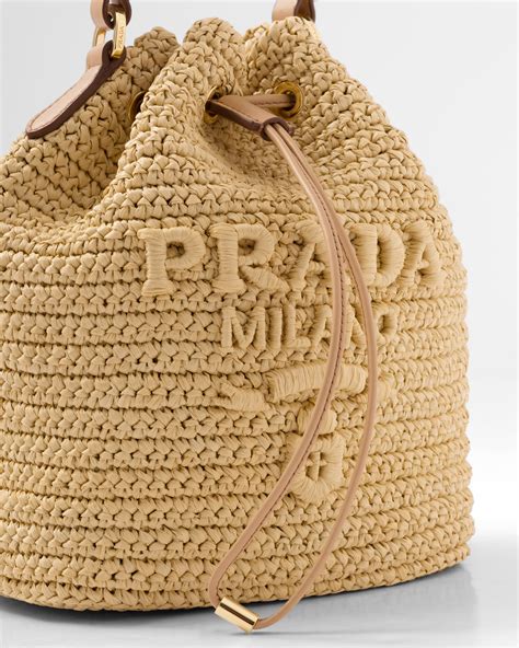 Natural Raffia And Leather Mini Bucket Bag Prada