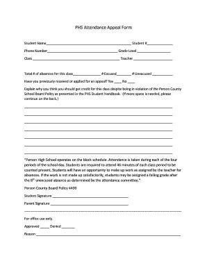 Fillable Online Phs Person K12 Nc PHS Attendance Appeal Form Person