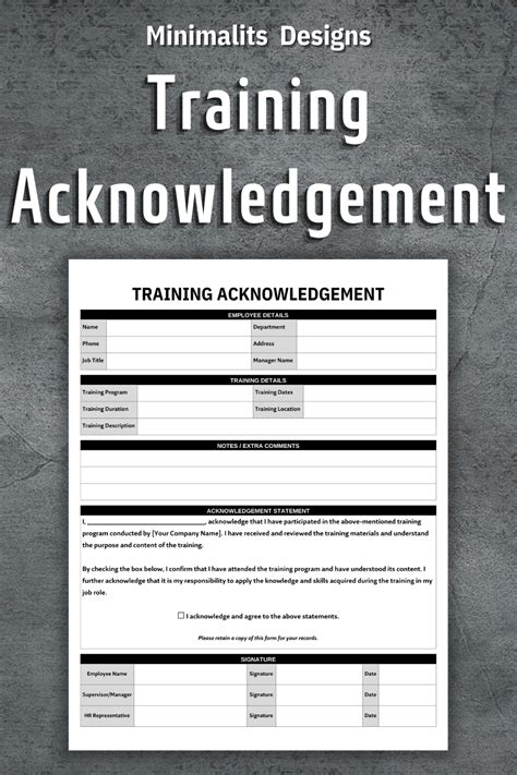 Training Acknowledgement Form Printable Training Templates Etsy In