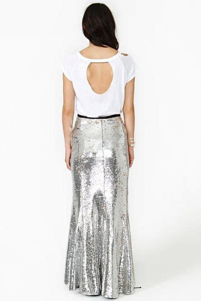 Nasty Gal Stardust Sequin Maxi Skirt In Silver Lyst