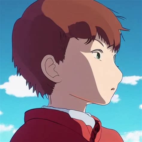 Boy With Neutral Face Sky Red Made By Studio Ghibli Stable