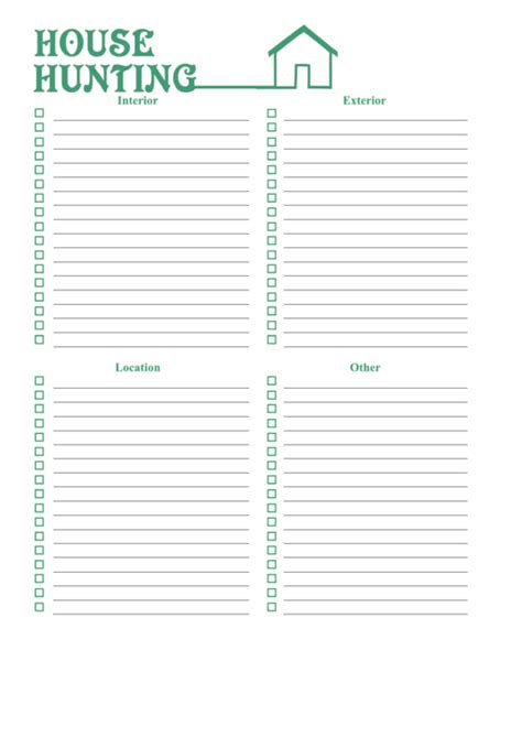 House Hunting Checklist printable pdf download