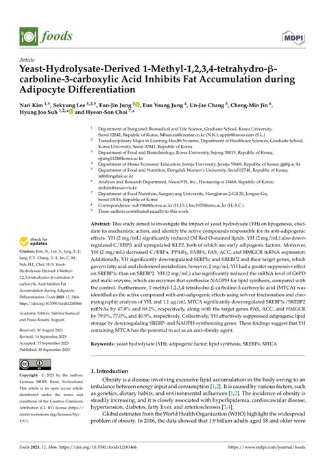 PDF Yeast Hydrolysate Derived 1 Methyl 1 2 3 4 tetrahydro β carboline