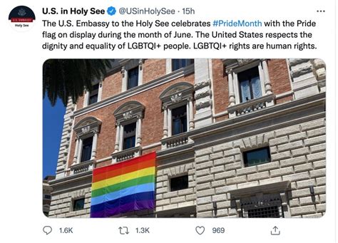 Us Embassy To Holy See Flies Pride Flag Lgbtqi Rights Are Human