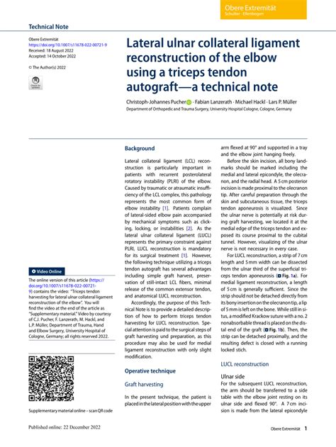 Pdf Lateral Ulnar Collateral Ligament Reconstruction Of The Elbow