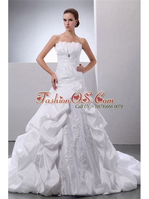 Pick Ups And Appliques A Line Princess Taffeta Chapel Train Strapless